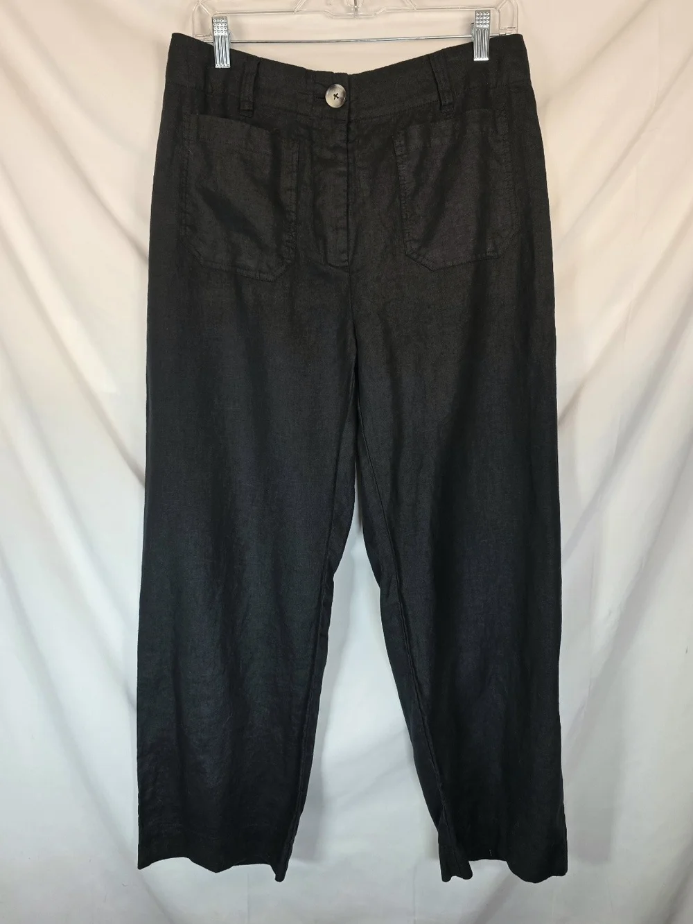 Quince Womens Black 100% Linen Pants Sz 10 Patch Pocket Wide Leg Trouser Relaxed